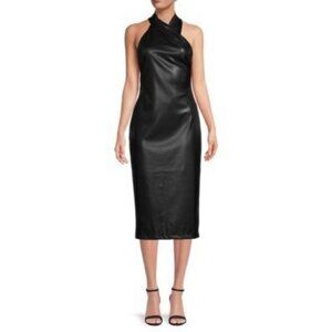 Rachel Roy Black Faux Leather Halter Dress S